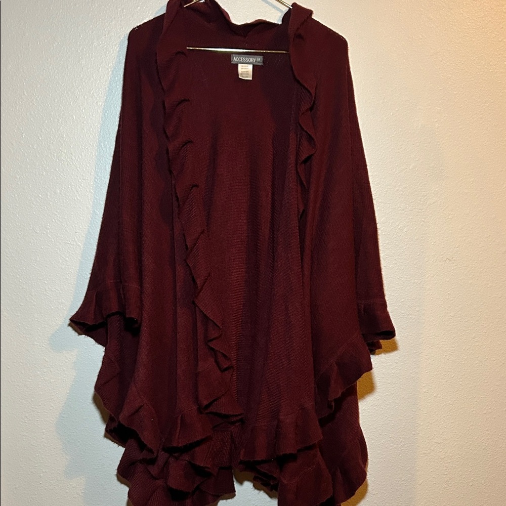 Apostrophe Maroon Ruffled Women's Poncho